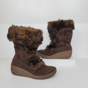 Brilliant Brown Leather Wedge Waterproof Boots Size 8M